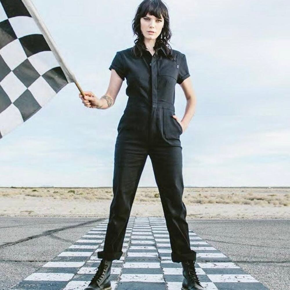 Atwyld Pit Crew Jumpsuit Utility Pockets Boiler Suit Black Short Sleeves Size XS